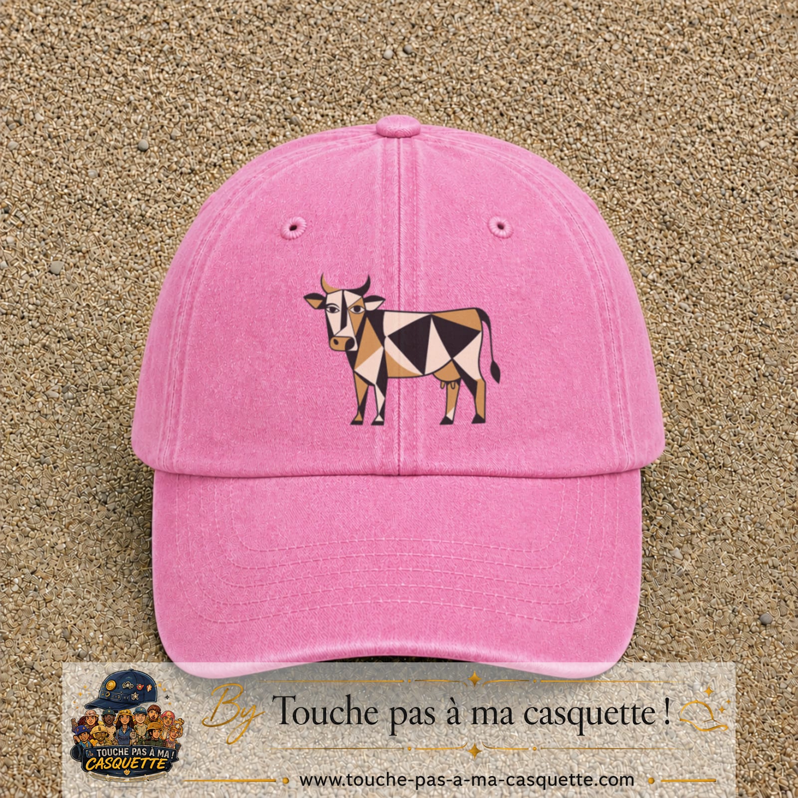 Image principale produit149grosRS - casquette Rose délavé avec visuel Vache géométrique 7 cm