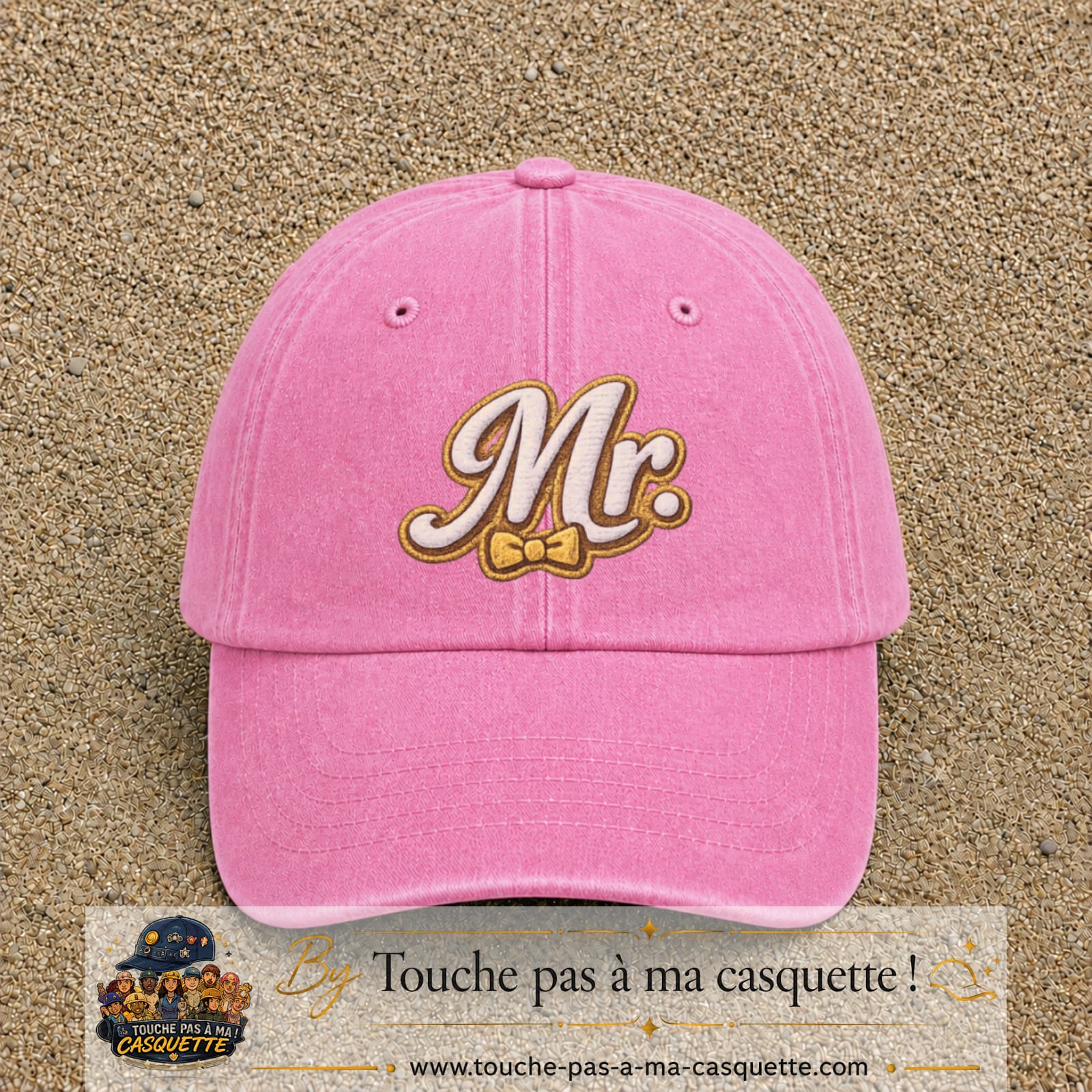 Image principale produit110grosRS - casquette Rose délavé avec visuel Mr élégant 7 cm