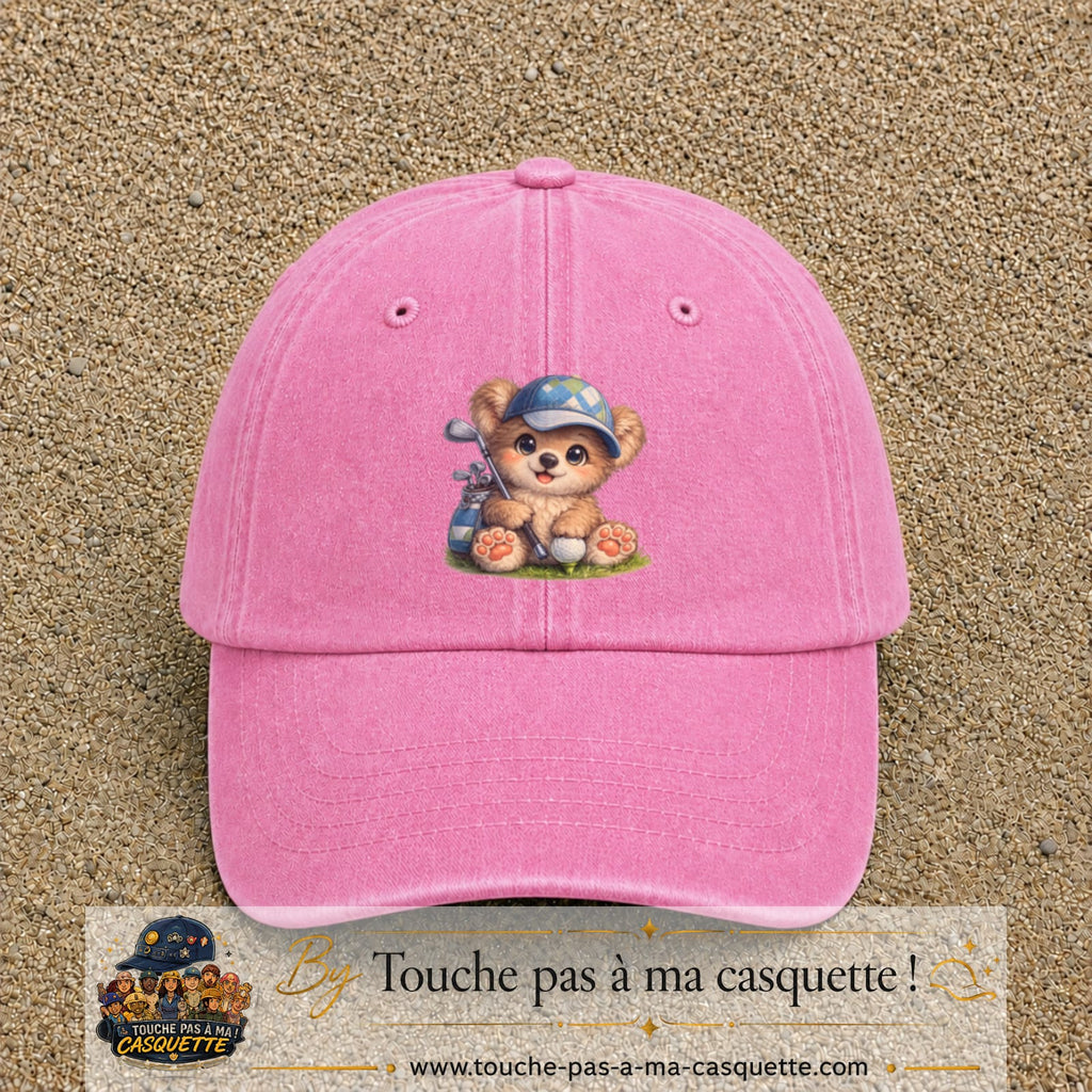 Image principale produit89grosRS - casquette Rose délavé avec visuel Ourson golf 7 cm