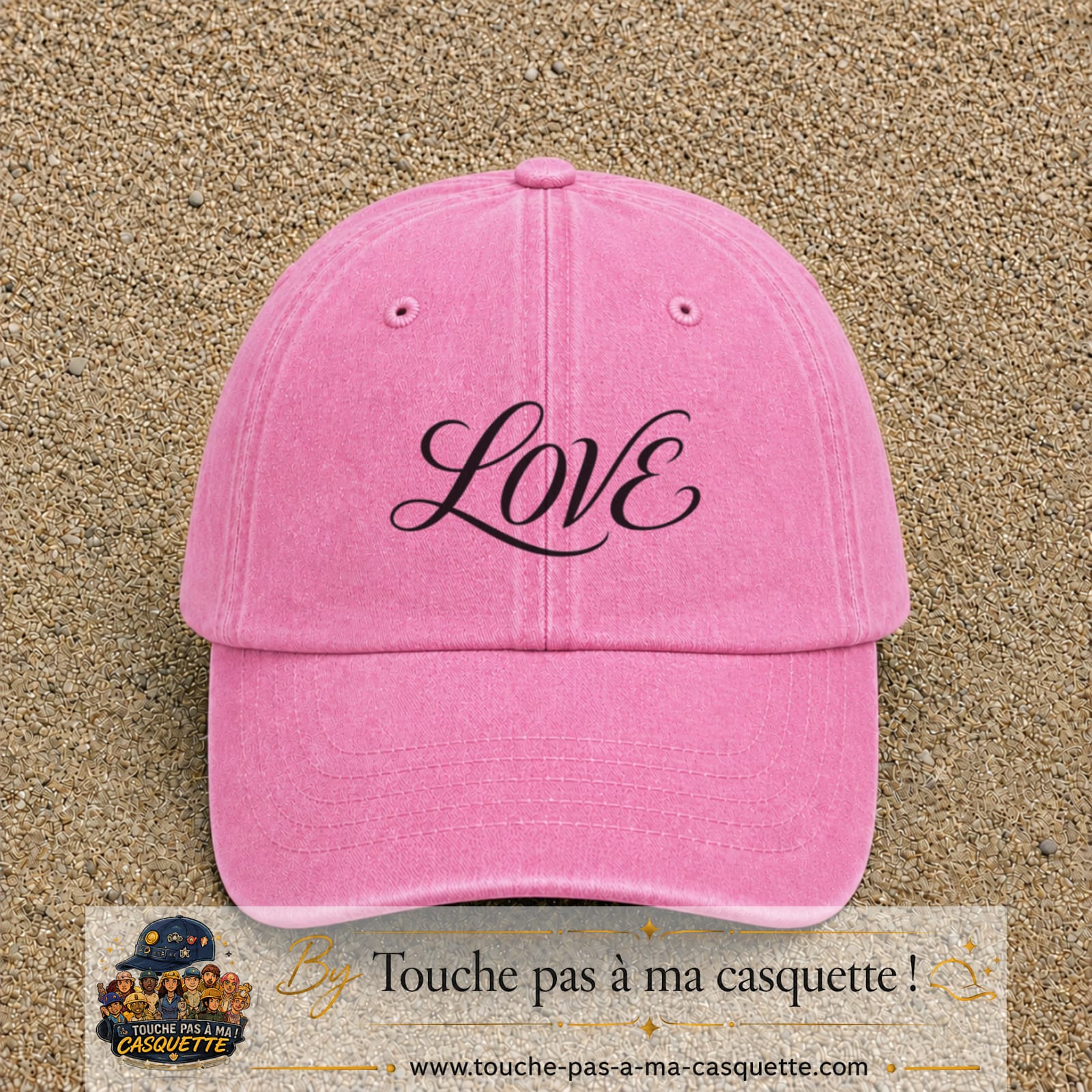 Image principale produit131moyenRS - casquette Rose délavé avec visuel Love calligraphie 5 cm