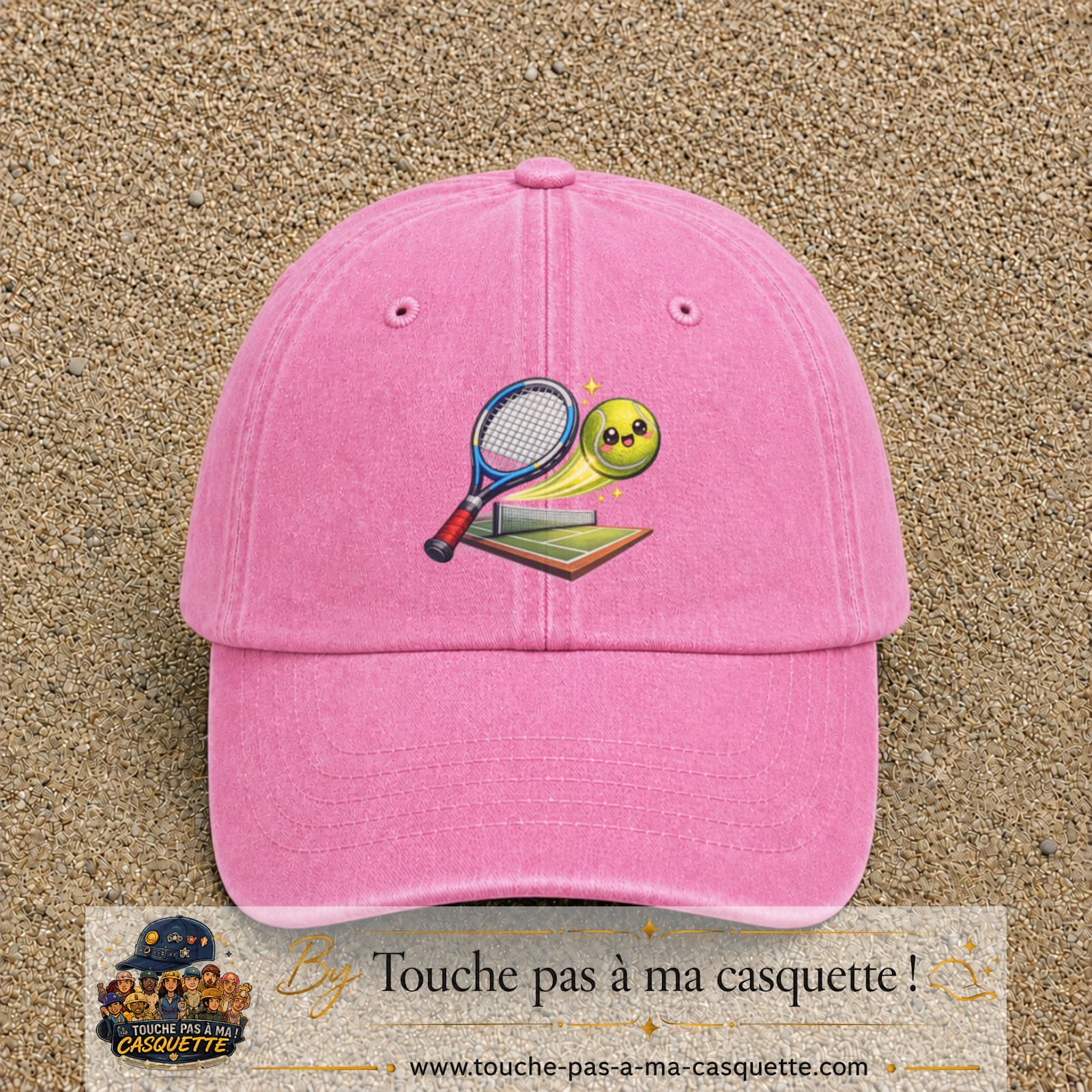 Image principale produit81grosRS - casquette Rose délavé avec visuel Tennis court raquette 7 cm