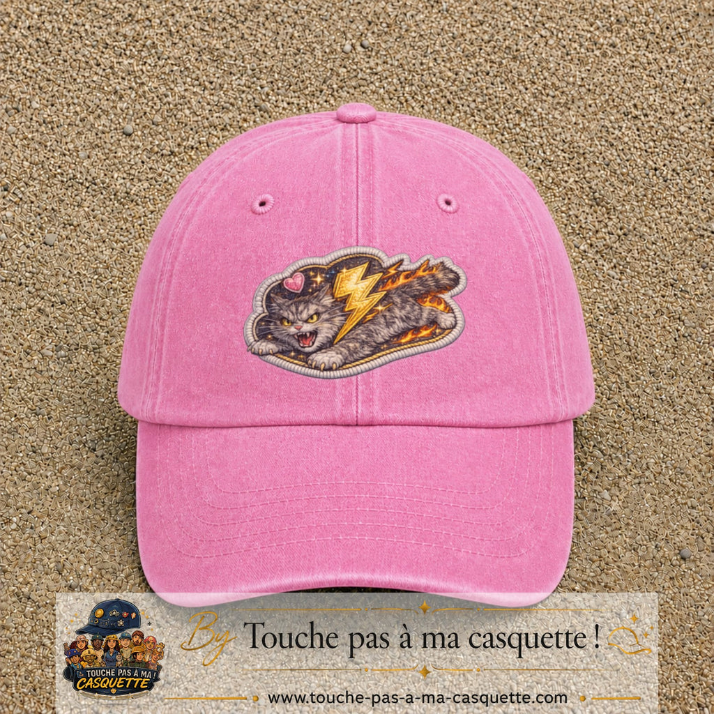 Image principale produit78grosRS - casquette Rose délavé avec visuel Chat éclair 7 cm