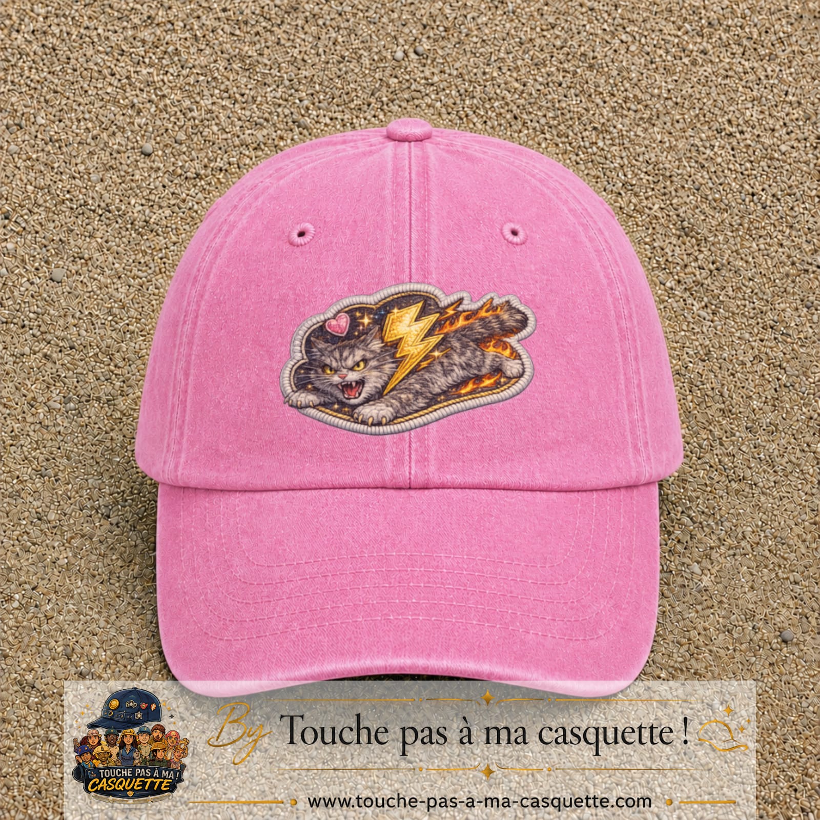 Image principale produit78grosRS - casquette Rose délavé avec visuel Chat éclair 7 cm