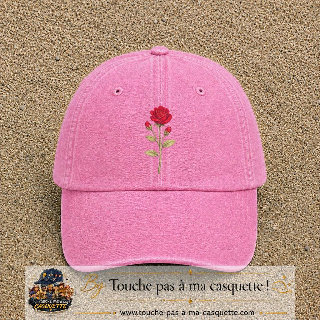 Image principale produit199grosRS - casquette Rose délavé avec visuel Rose florale 7 cm