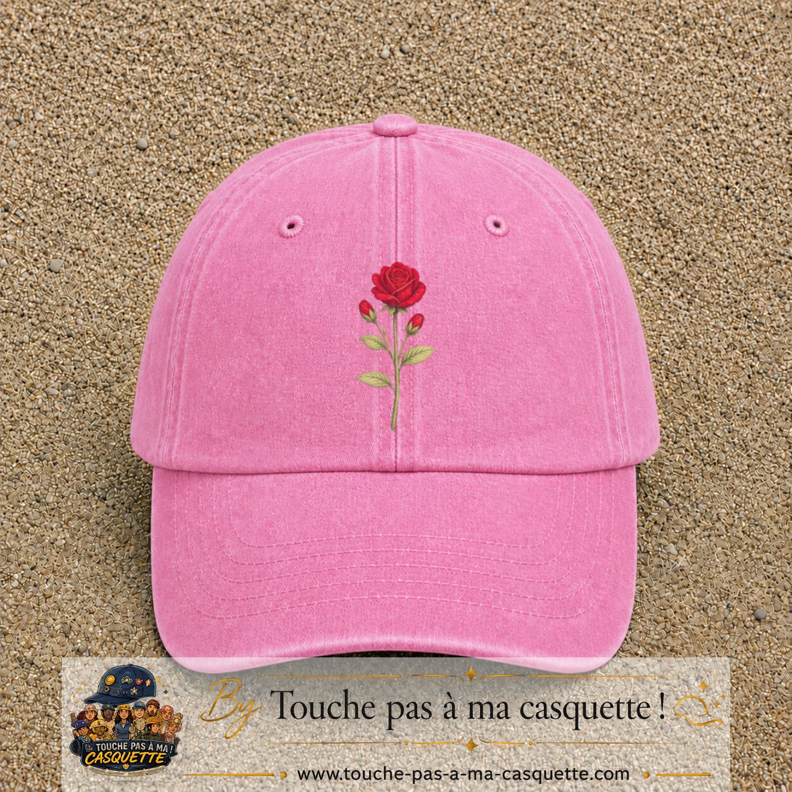 Image principale produit199grosRS - casquette Rose délavé avec visuel Rose florale 7 cm