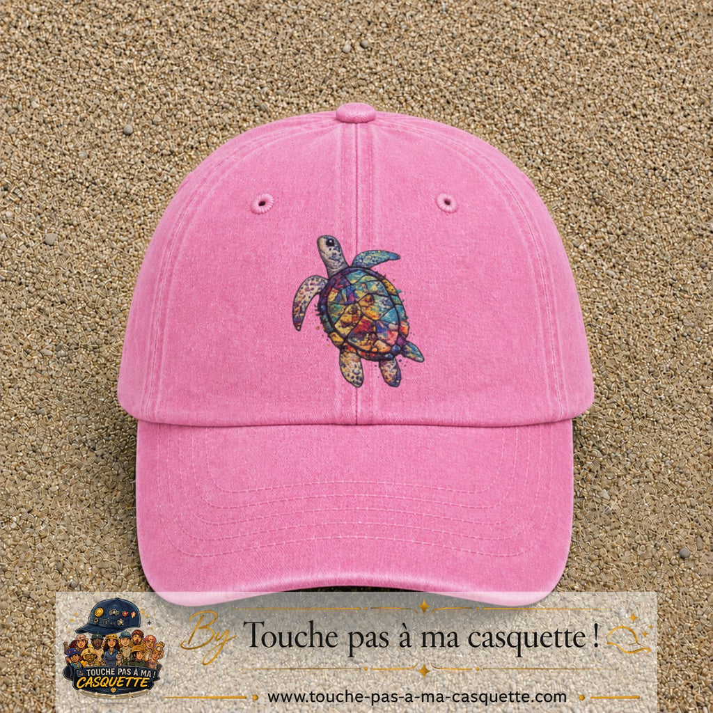 Image principale produit17grosRS - casquette Rose délavé avec visuel Tortue colorée 7 cm