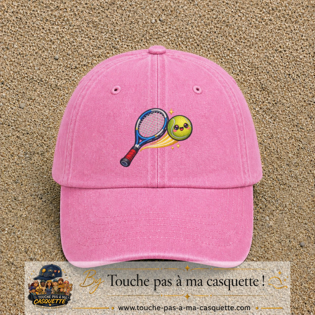 Image principale produit80grosRS - casquette Rose délavé avec visuel Tennis raquette balle 7 cm