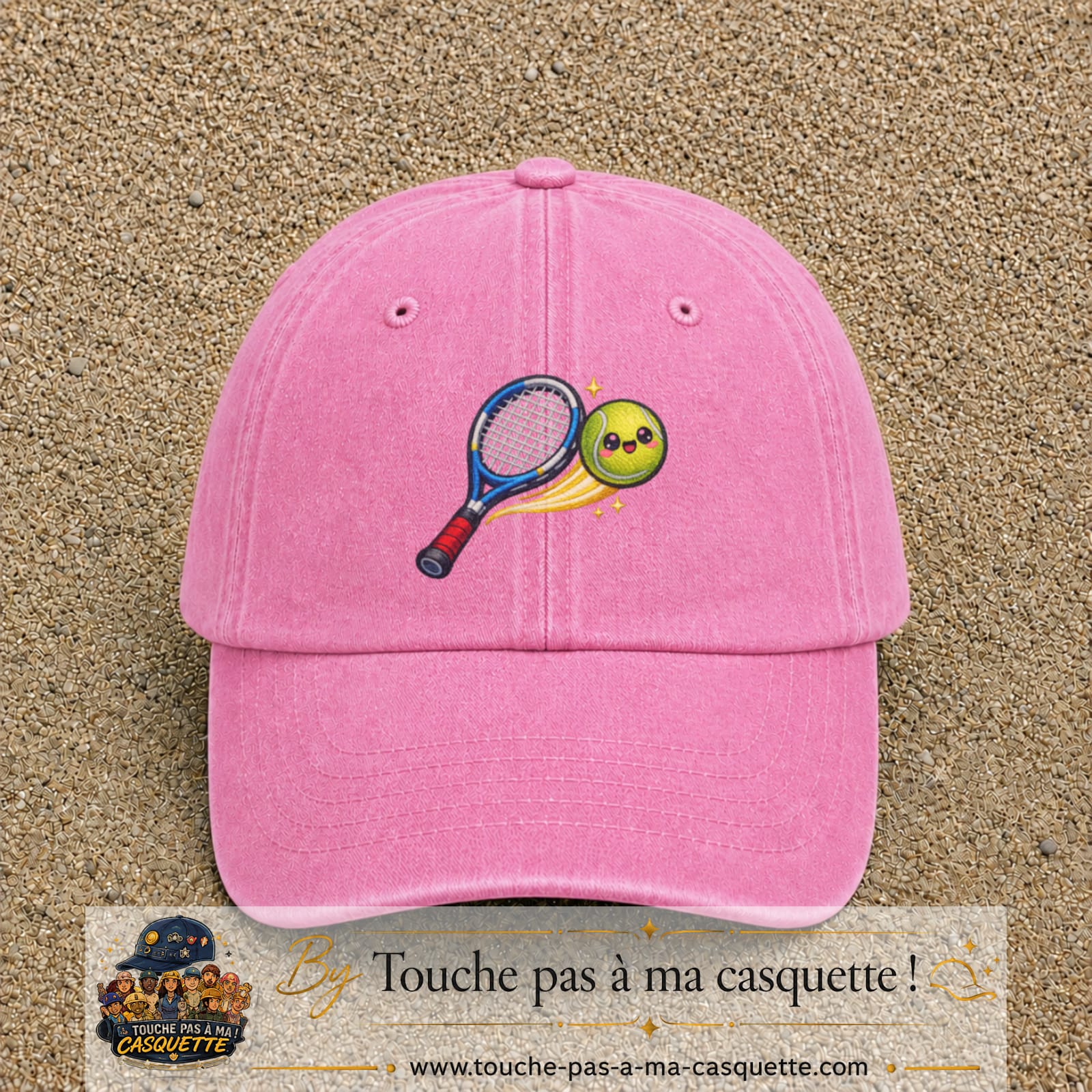 Image principale produit80grosRS - casquette Rose délavé avec visuel Tennis raquette balle 7 cm