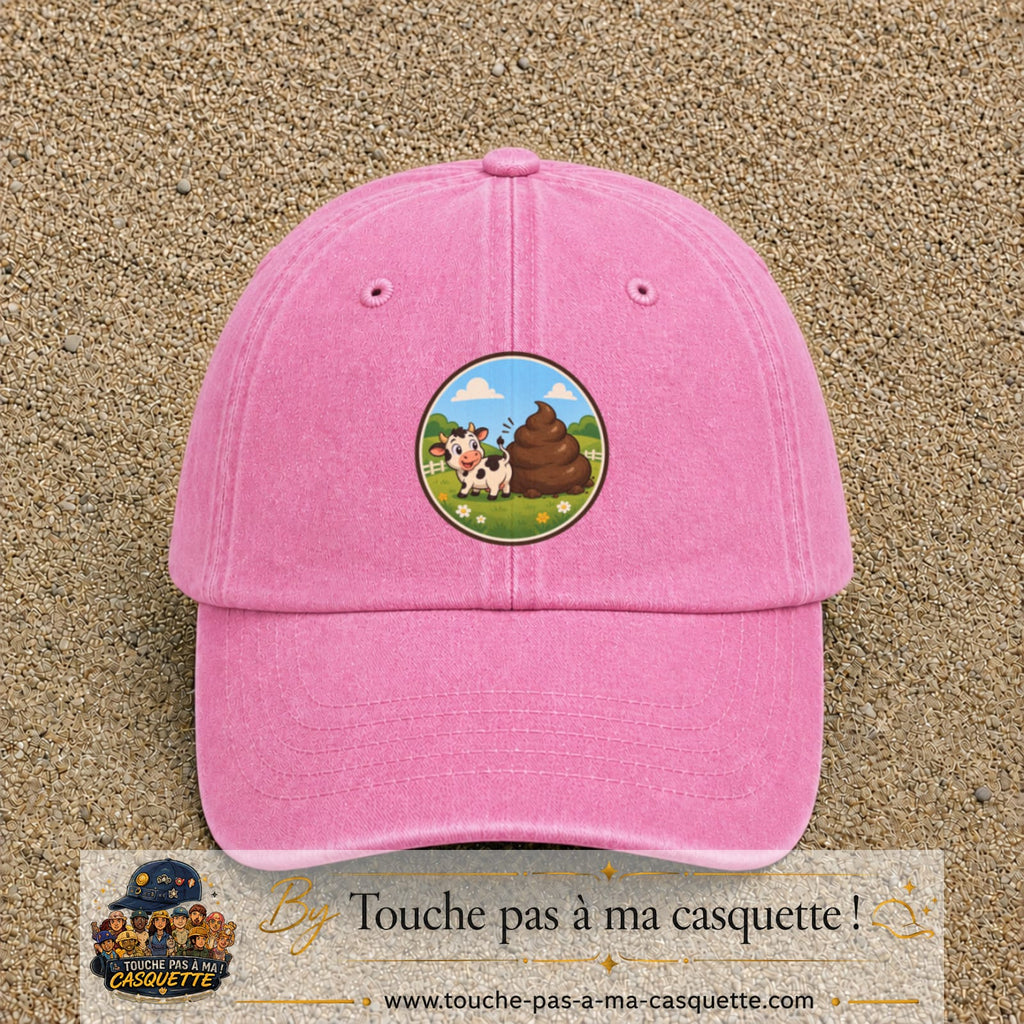 Image principale produit161grosRS - casquette Rose délavé avec visuel Vache humour crotte 7 cm