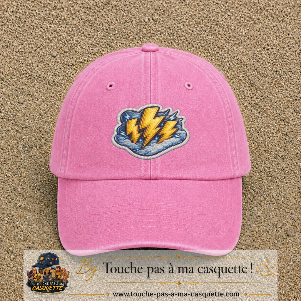 Image principale produit77grosRS - casquette Rose délavé avec visuel Éclairs 7 cm