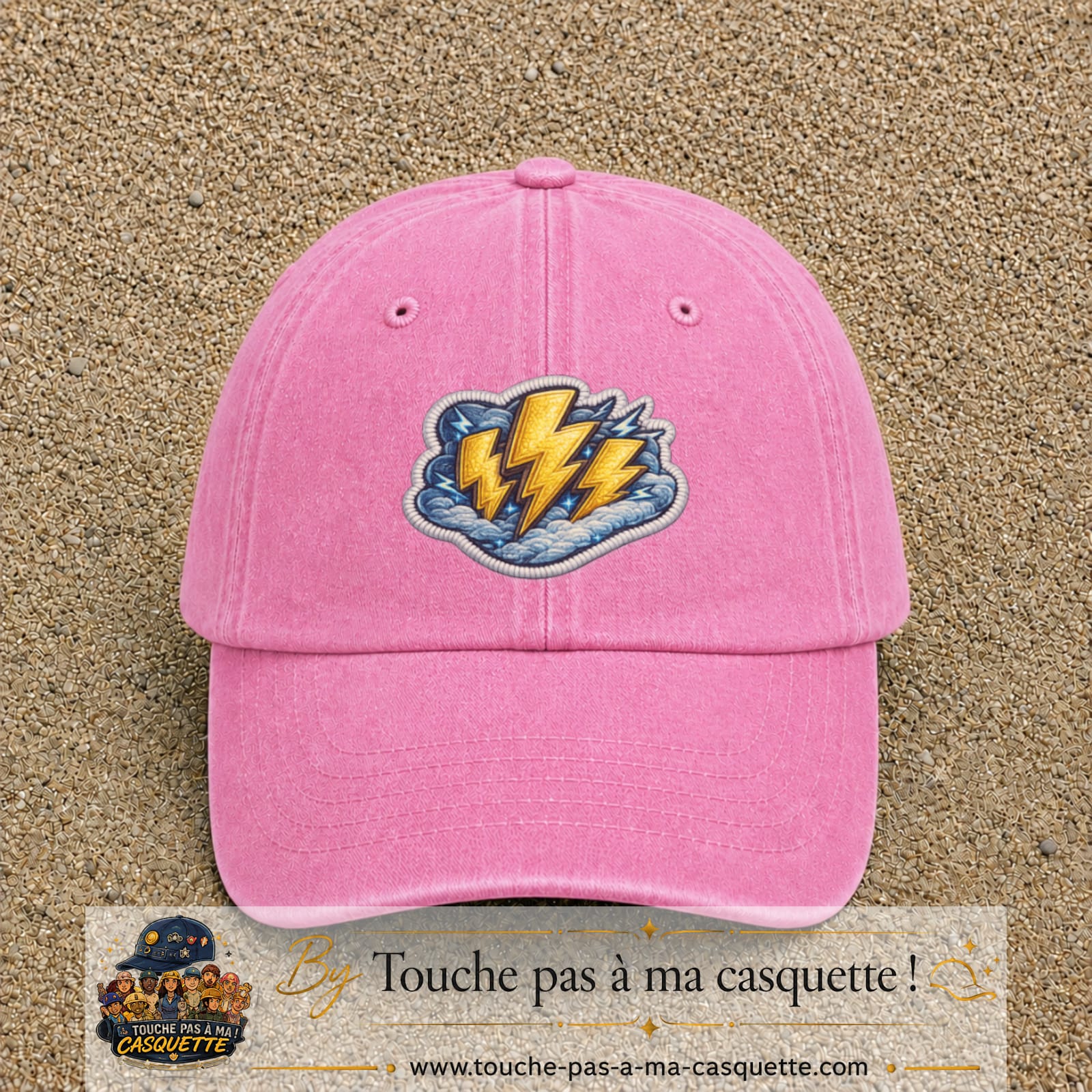 Image principale produit77grosRS - casquette Rose délavé avec visuel Éclairs 7 cm