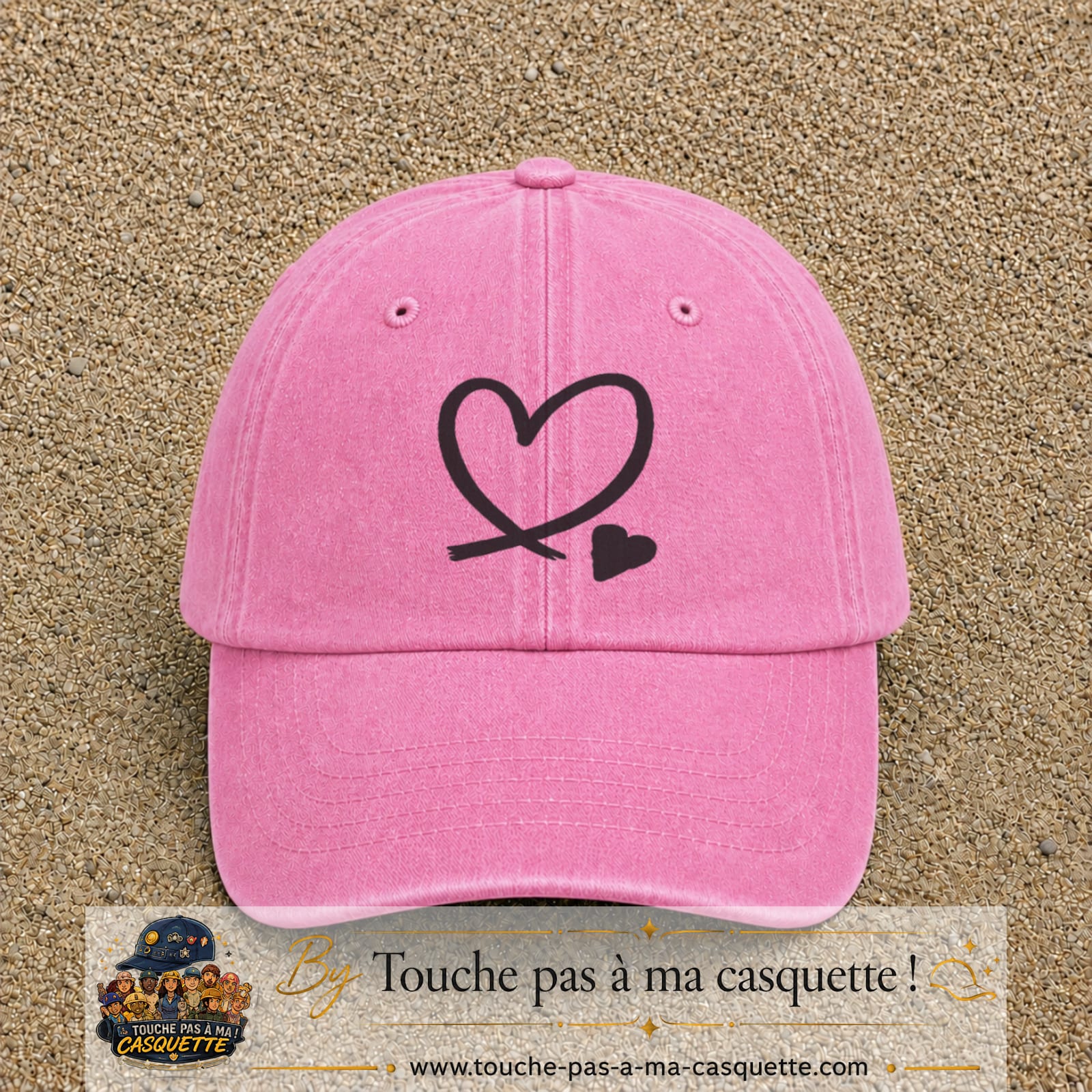 Image principale produit31grosRS - casquette Rose délavé avec visuel Cœur continu noir 7 cm