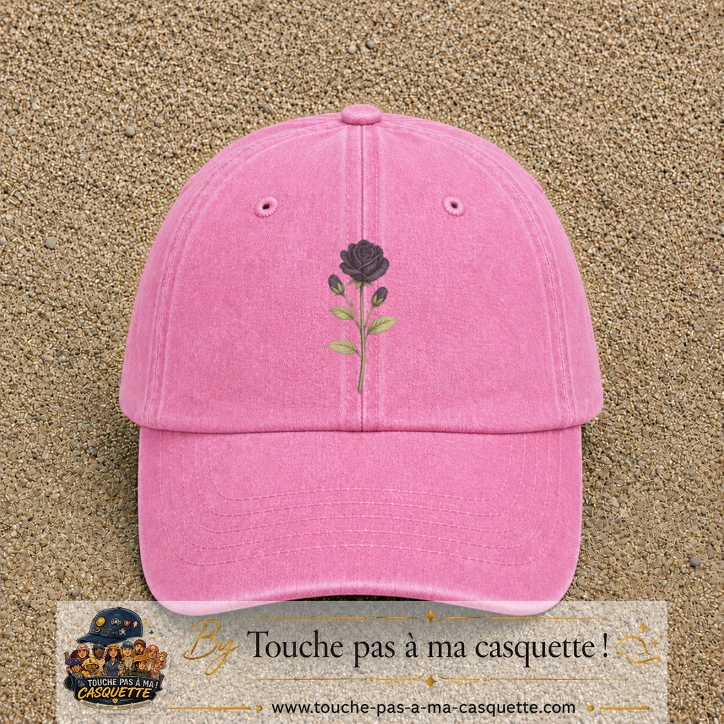 Image principale produit51grosRS - casquette Rose délavé avec visuel Rose noire 7 cm