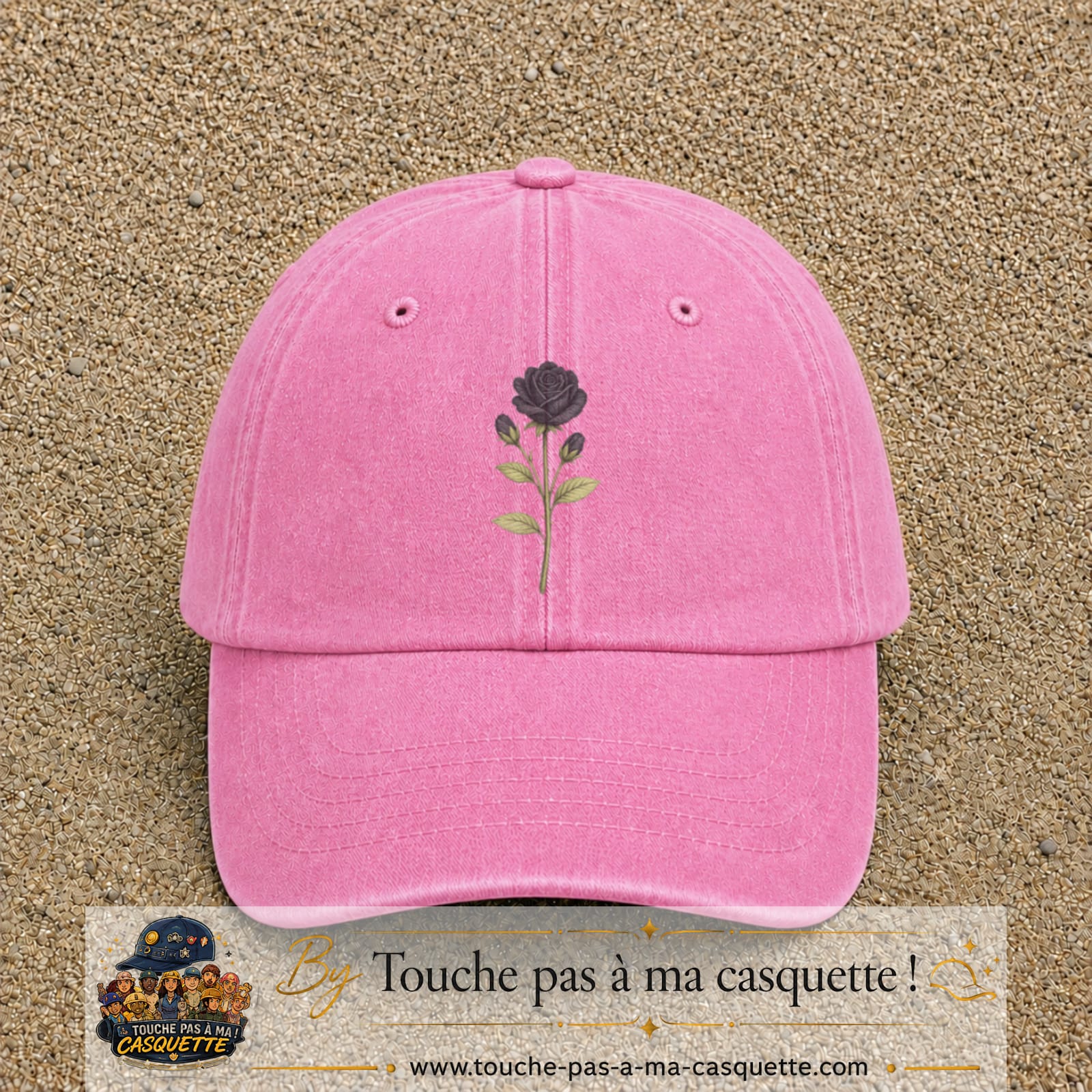 Image principale produit51grosRS - casquette Rose délavé avec visuel Rose noire 7 cm