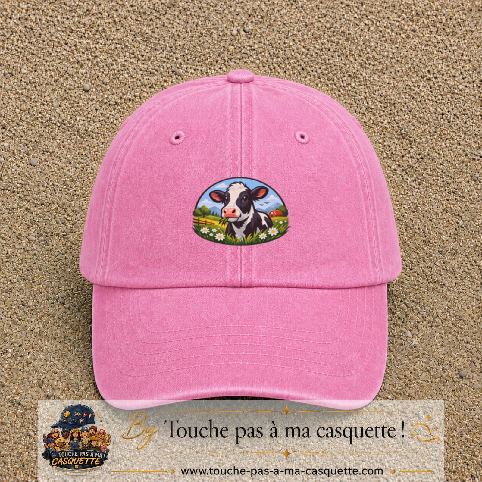 Image principale produit72moyenRS - casquette Rose délavé avec visuel Vache paysage 5 cm
