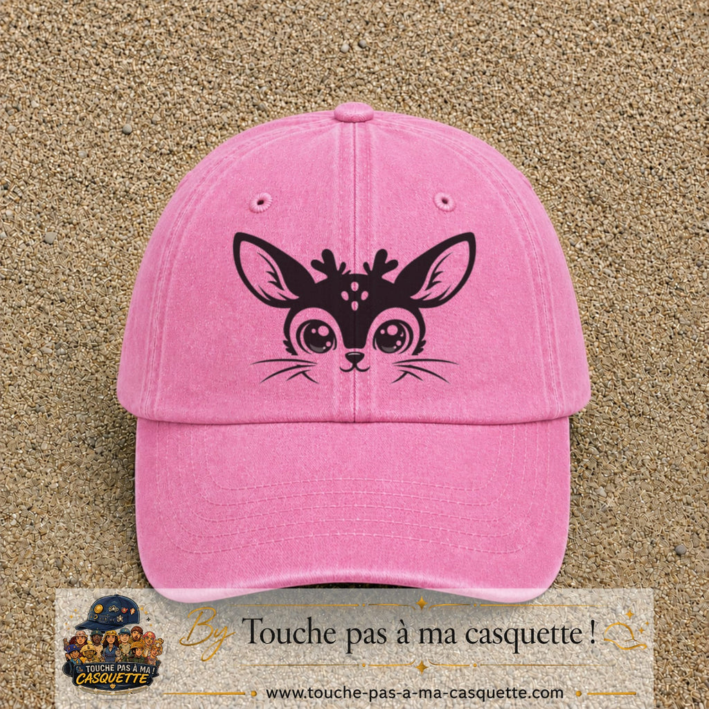 Image principale produit3grosRS - casquette Rose délavé avec visuel Biche mignonne 7 cm