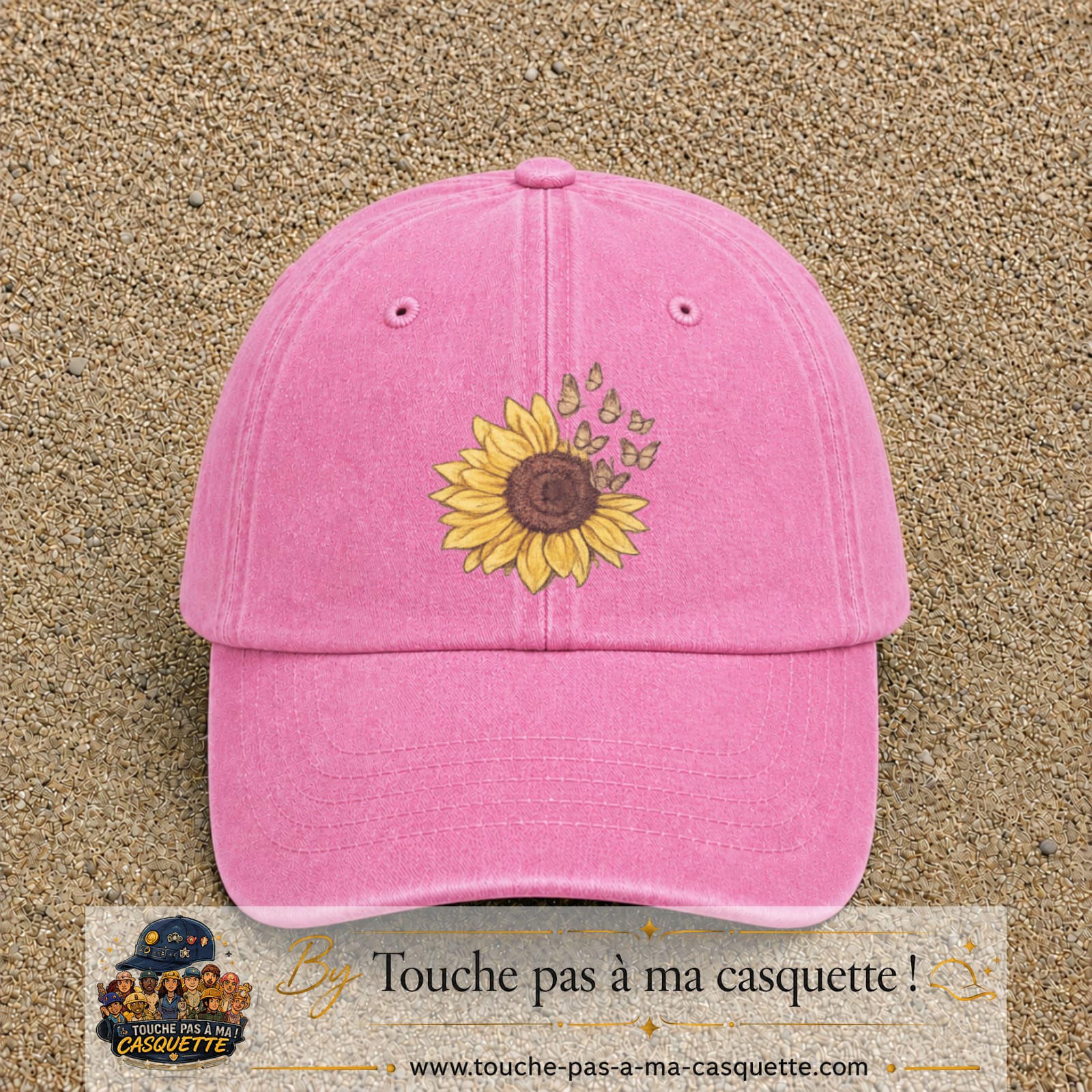 Image principale produit15grosRS - casquette Rose délavé avec visuel Tournesol mandala 7 cm