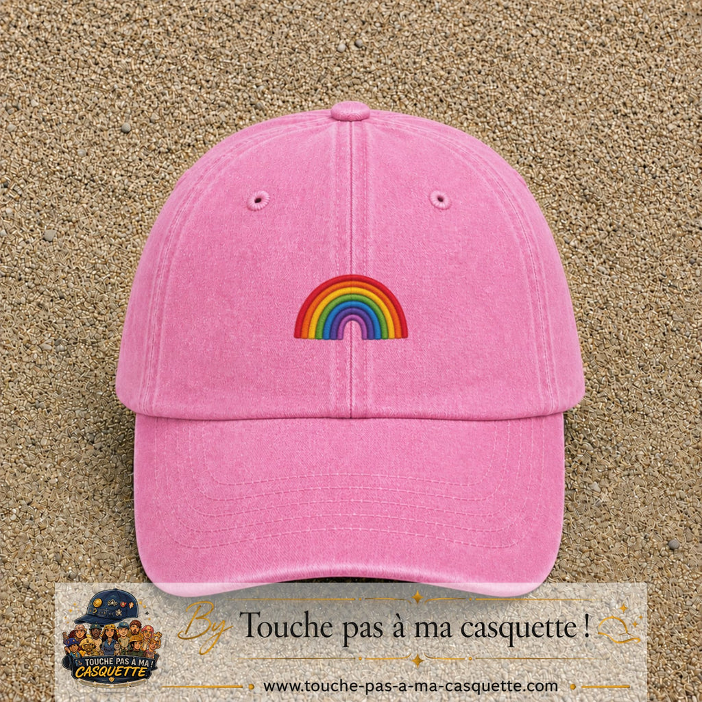 Image principale produit187petitRS - casquette Rose délavé avec visuel Arc-en-ciel 3 cm