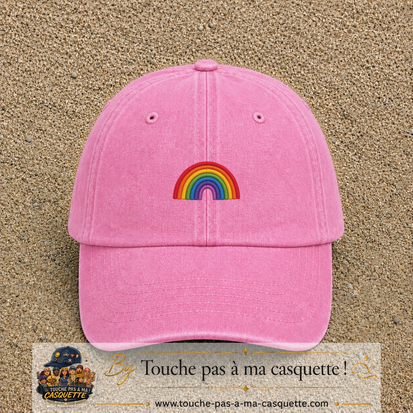 Image principale produit187petitRS - casquette Rose délavé avec visuel Arc-en-ciel 3 cm