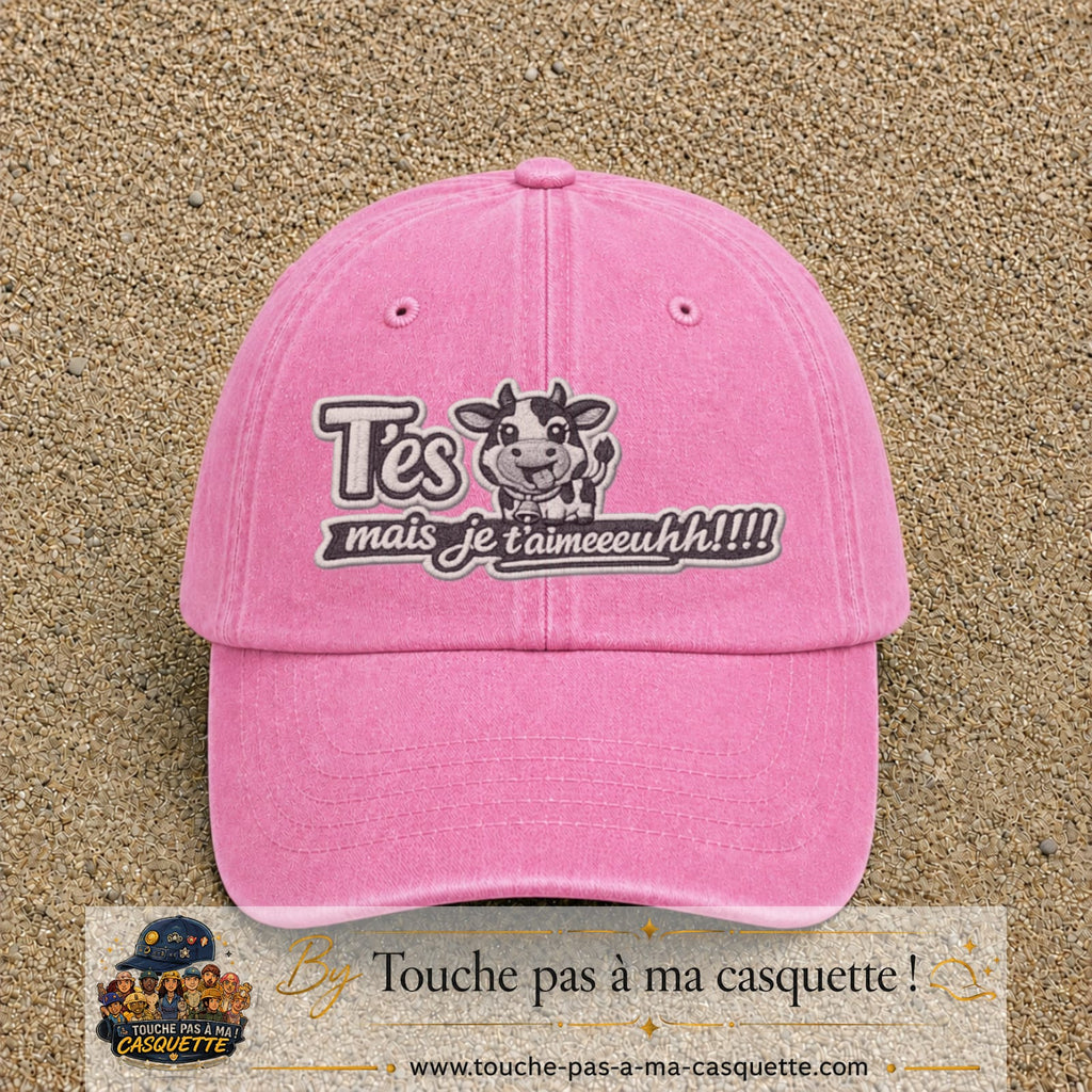 Image principale produit122grosRS - casquette Rose délavé avec visuel Vache message français 7 cm