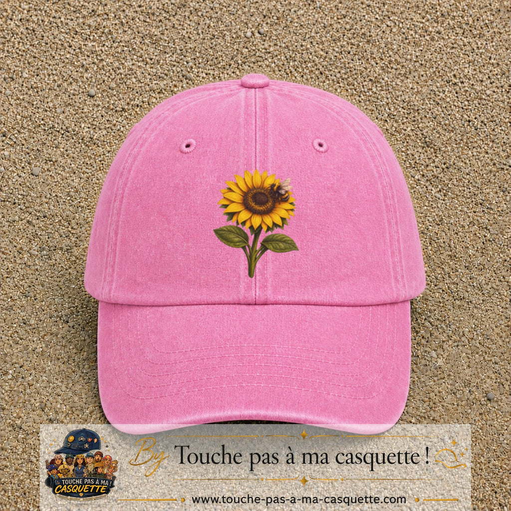 Image principale produit75grosRS - casquette Rose délavé avec visuel Tournesol abeille 7 cm