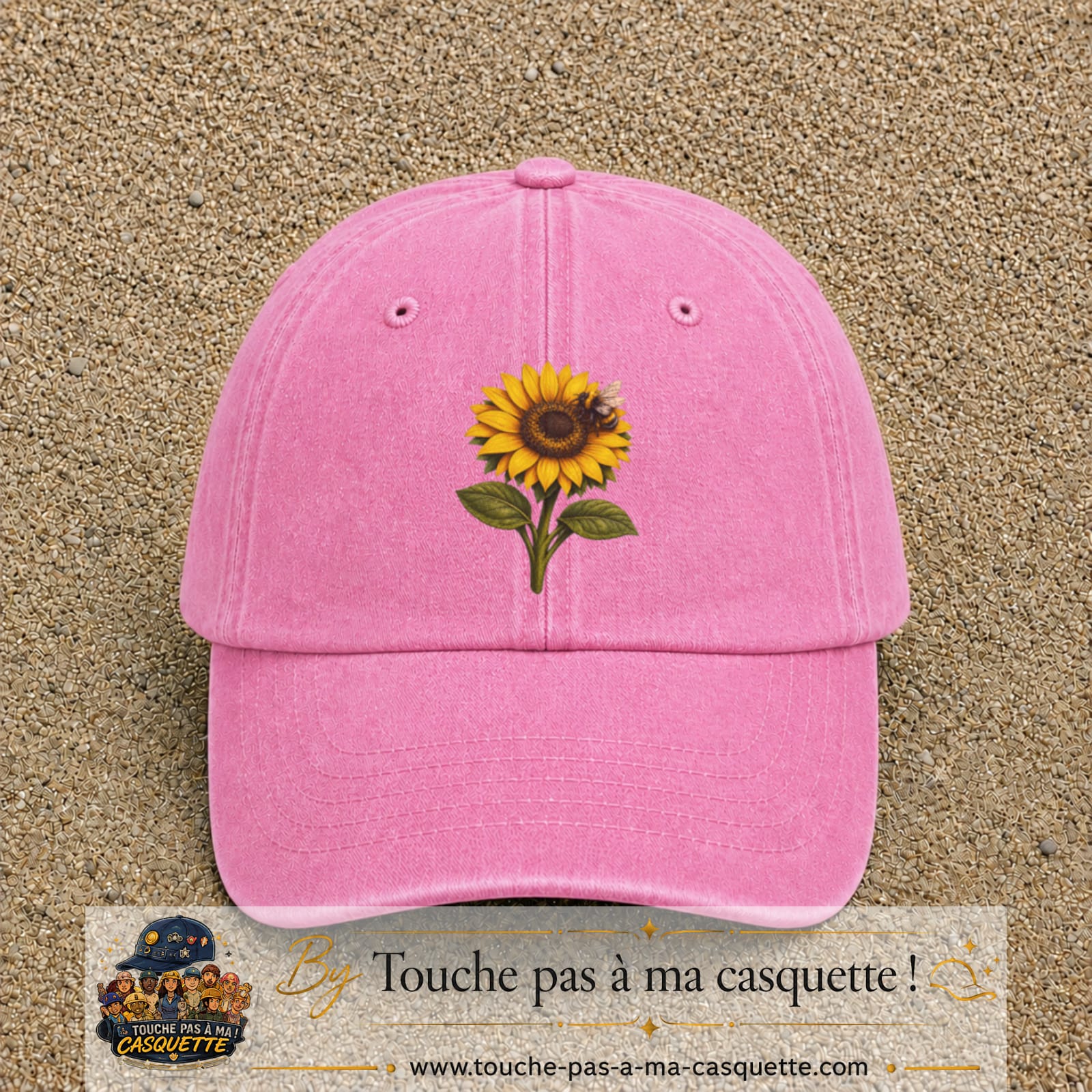 Image principale produit75grosRS - casquette Rose délavé avec visuel Tournesol abeille 7 cm