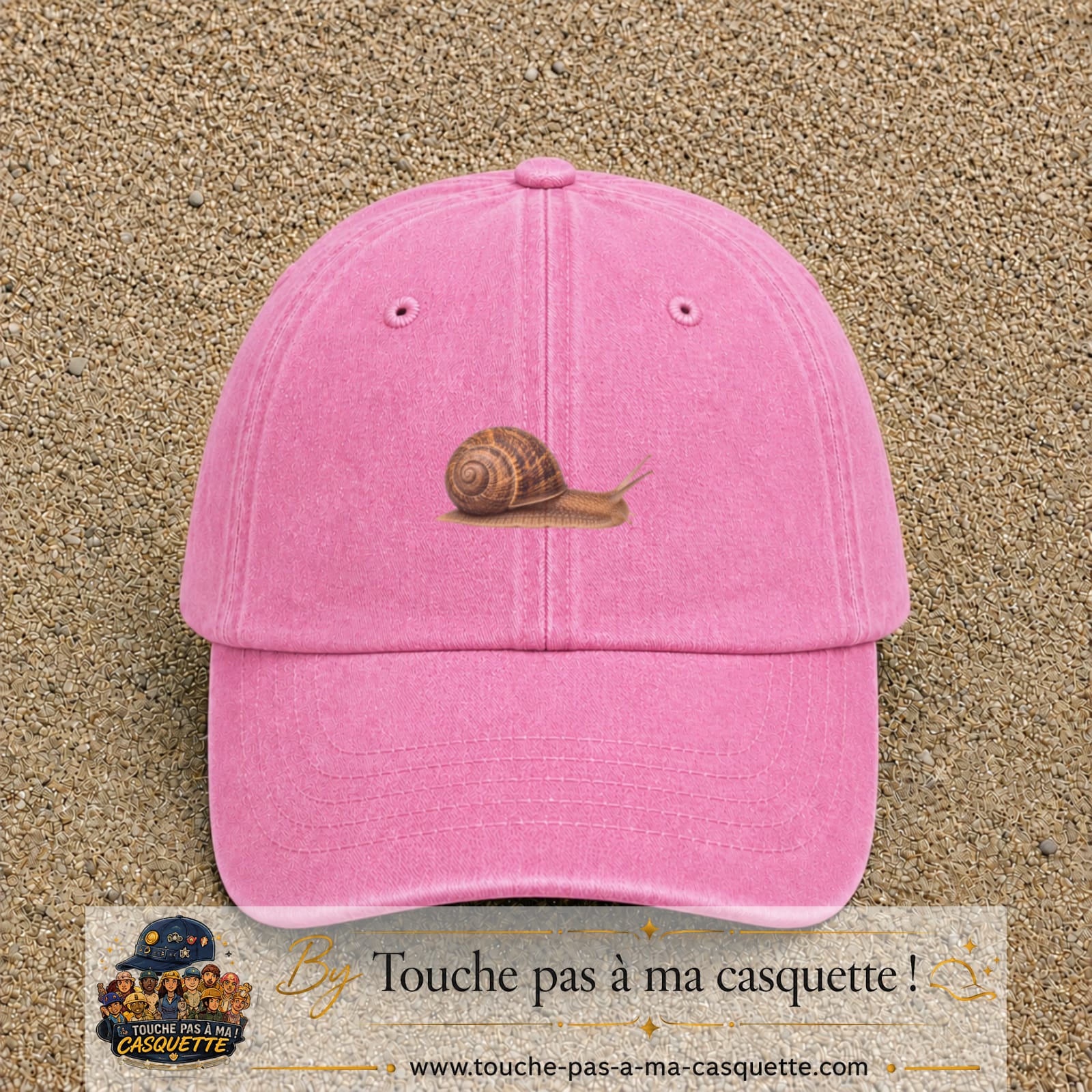 Image principale produit74petitRS - casquette Rose délavé avec visuel Escargot 3 cm