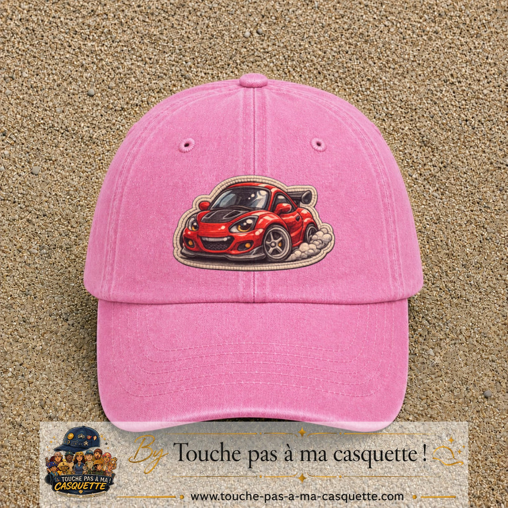 Image principale produit93grosRS - casquette Rose délavé avec visuel Voiture rouge 7 cm