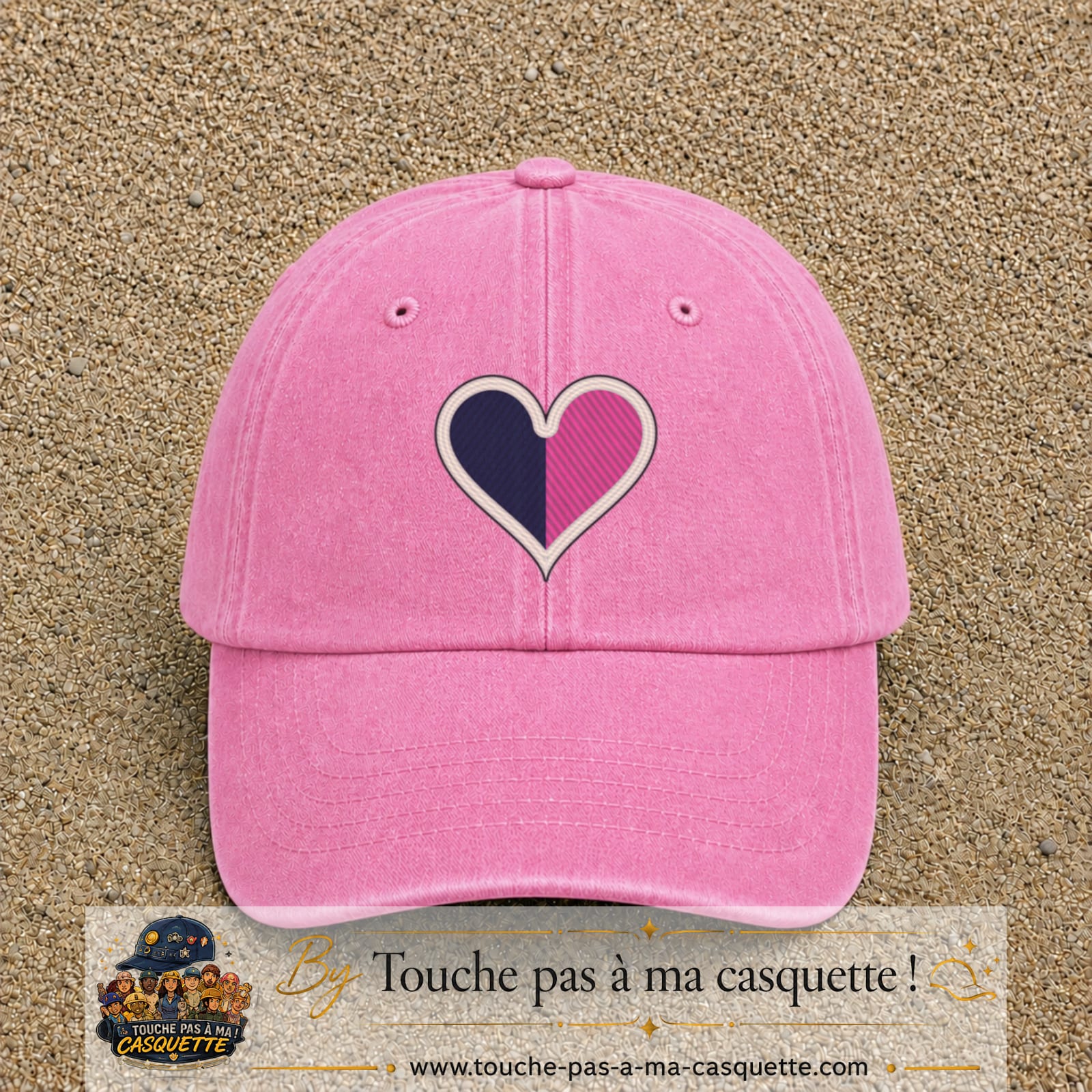 Image principale produit116grosRS - casquette Rose délavé avec visuel Cœur bicolore 7 cm
