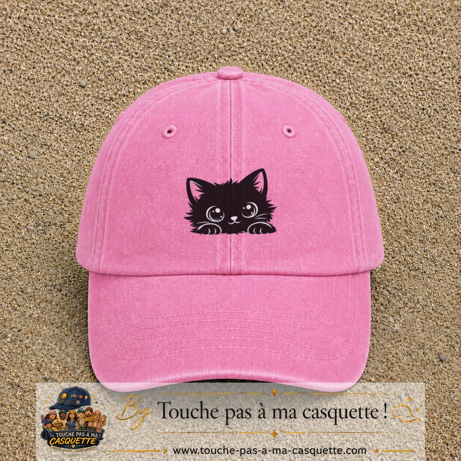Image principale produit6moyenRS - casquette Rose délavé avec visuel Chat noir adorable 5 cm