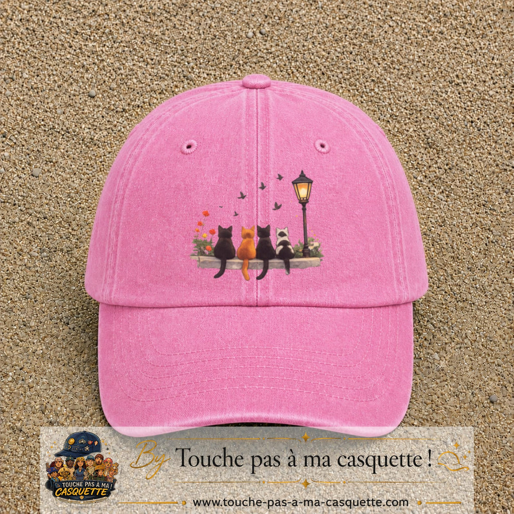 Image principale produit35grosRS - casquette Rose délavé avec visuel Chats noirs banc automne 7 cm
