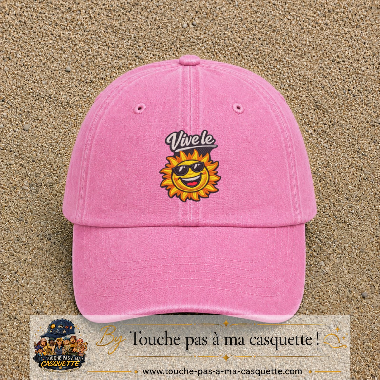 Image principale produit123grosRS - casquette Rose délavé avec visuel Vive le soleil 7 cm