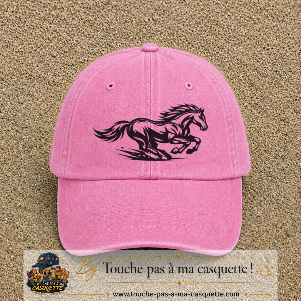 Image principale produit127grosRS - casquette Rose délavé avec visuel Cheval au galop 7 cm