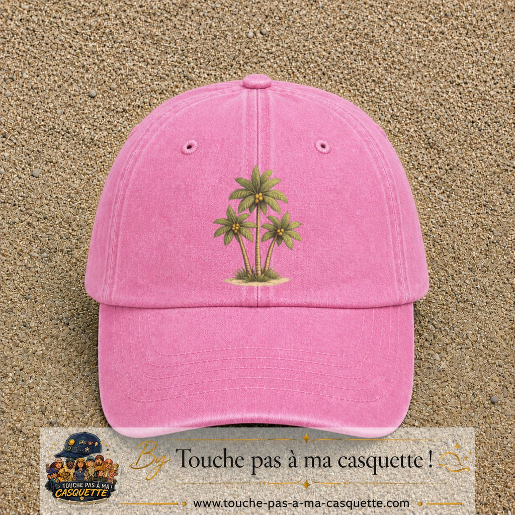 Image principale produit55grosRS - casquette Rose délavé avec visuel Palmiers 7 cm