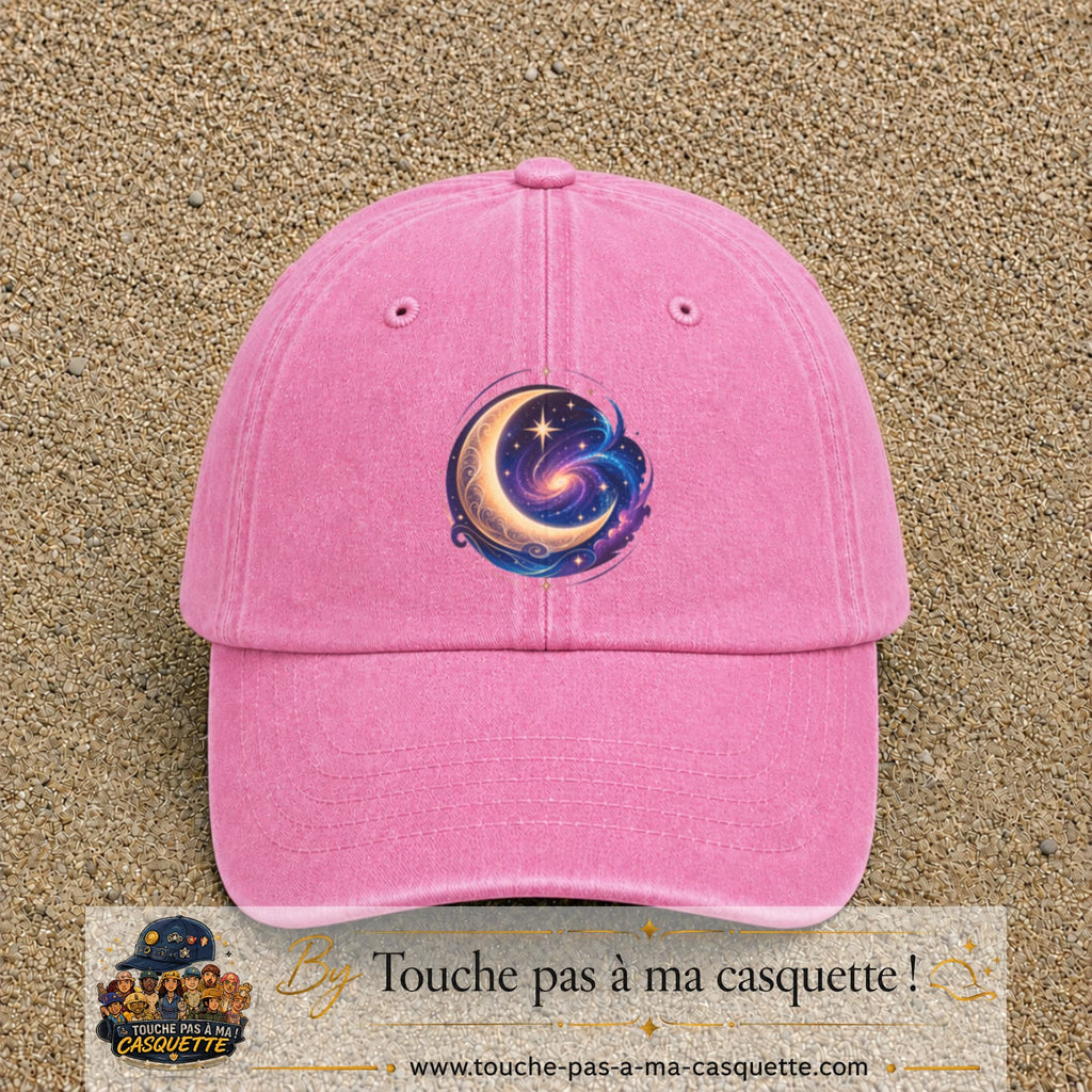 Image principale produit58grosRS - casquette Rose délavé avec visuel Galaxie lune 7 cm