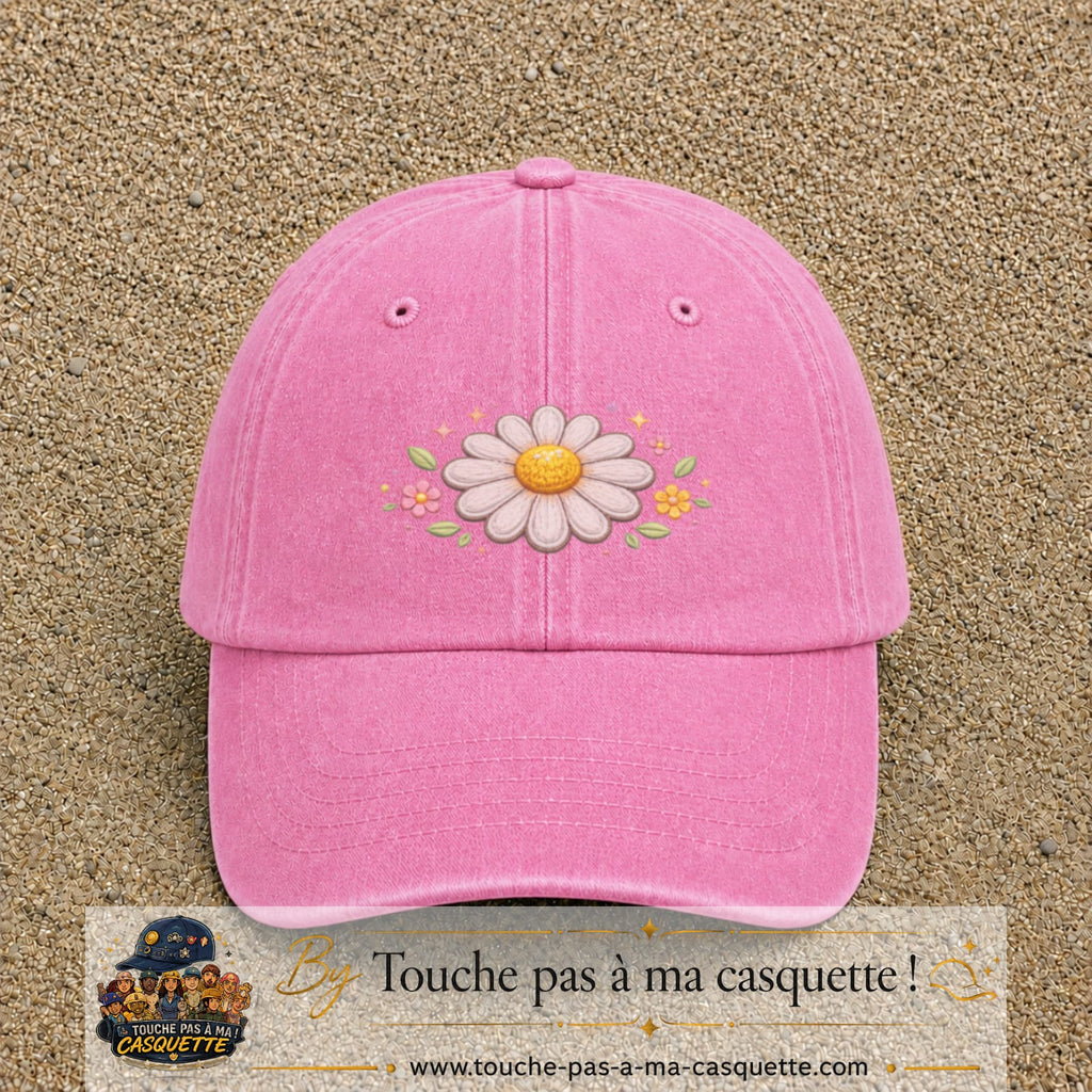 Image principale produit120moyenRS - casquette Rose délavé avec visuel Marguerite horizontale 5 cm