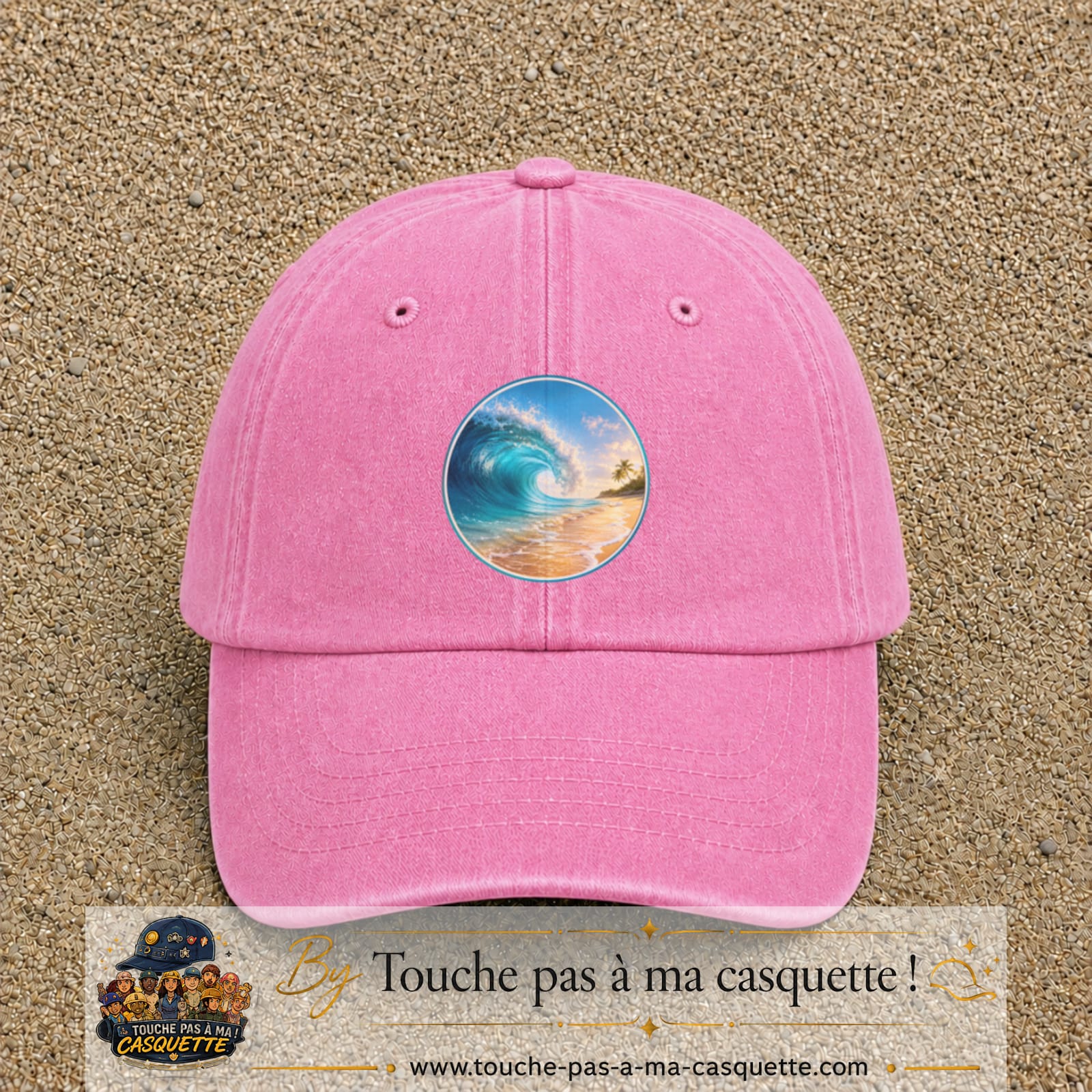 Image principale produit175grosRS - casquette Rose délavé avec visuel Vague plage 7 cm
