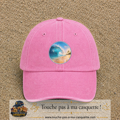 Image principale produit175grosRS - casquette Rose délavé avec visuel Vague plage 7 cm