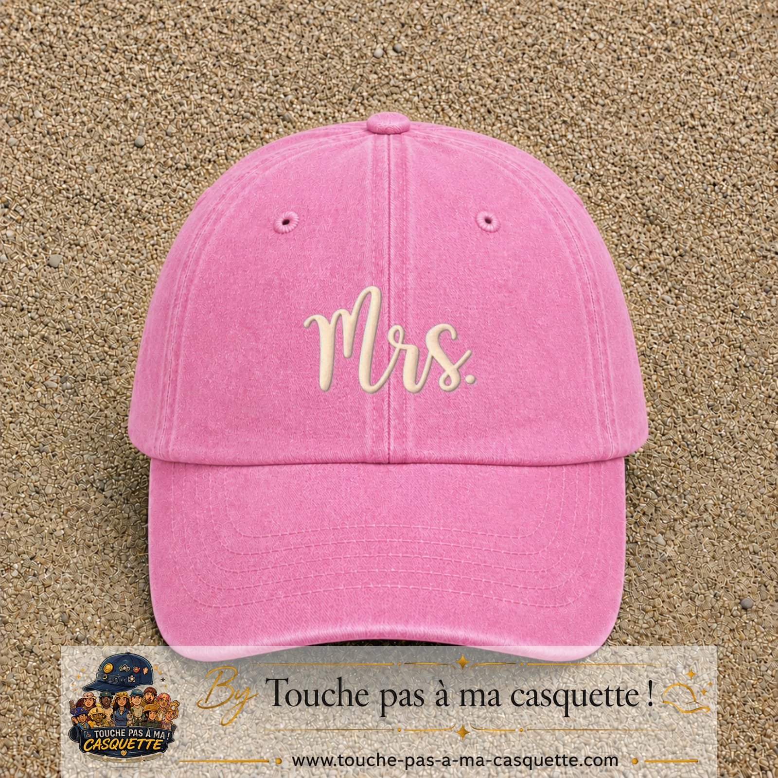 Image principale produit113moyenRS - casquette Rose délavé avec visuel Mrs blanc 5 cm