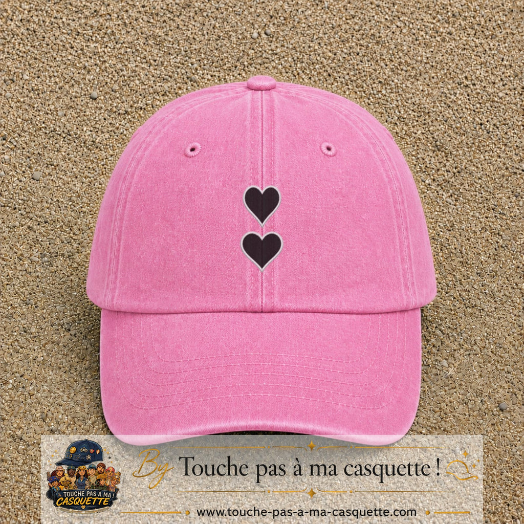 Image principale produit57moyenRS - casquette Rose délavé avec visuel Deux cœurs noirs 5 cm