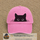 Image principale produit16grosRS - casquette Rose délavé avec visuel Chat noir caché yeux ronds 7 cm