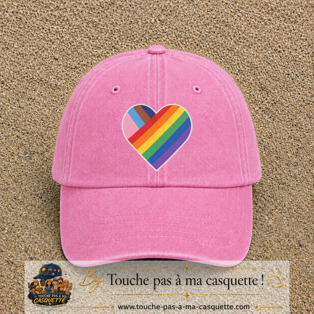 Image principale produit23grosRS - casquette Rose délavé avec visuel Cœur arc-en-ciel 7 cm