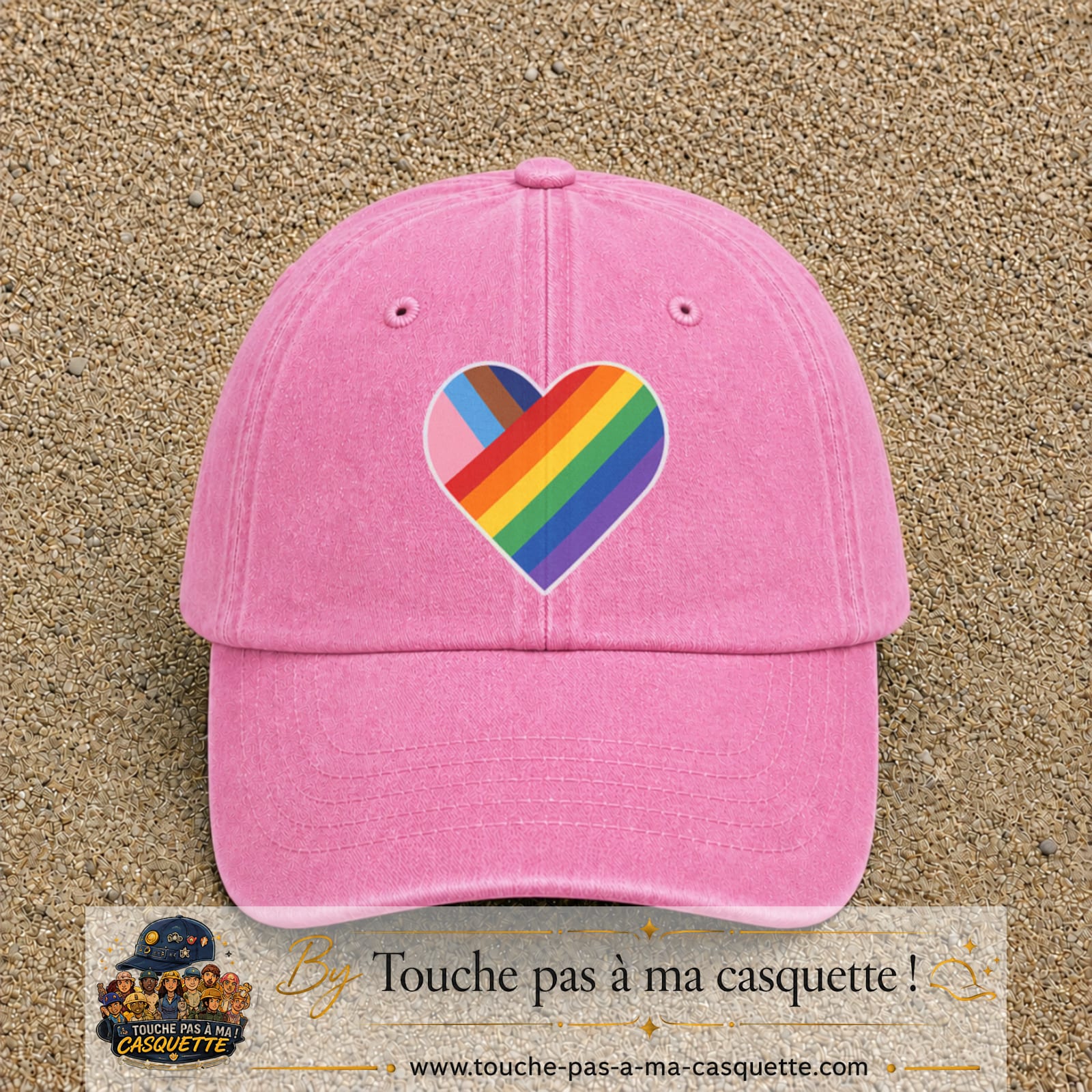 Image principale produit23grosRS - casquette Rose délavé avec visuel Cœur arc-en-ciel 7 cm
