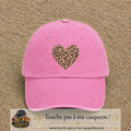 Image principale produit68grosRS - casquette Rose délavé avec visuel Cœur léopard 7 cm