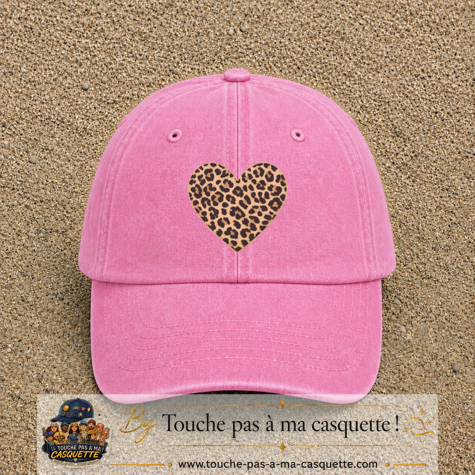 Image principale produit68grosRS - casquette Rose délavé avec visuel Cœur léopard 7 cm