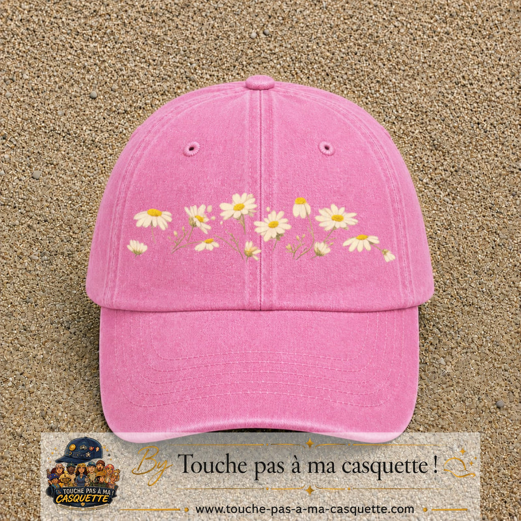 Image principale produit36grosRS - casquette Rose délavé avec visuel Guirlande de marguerites 7 cm