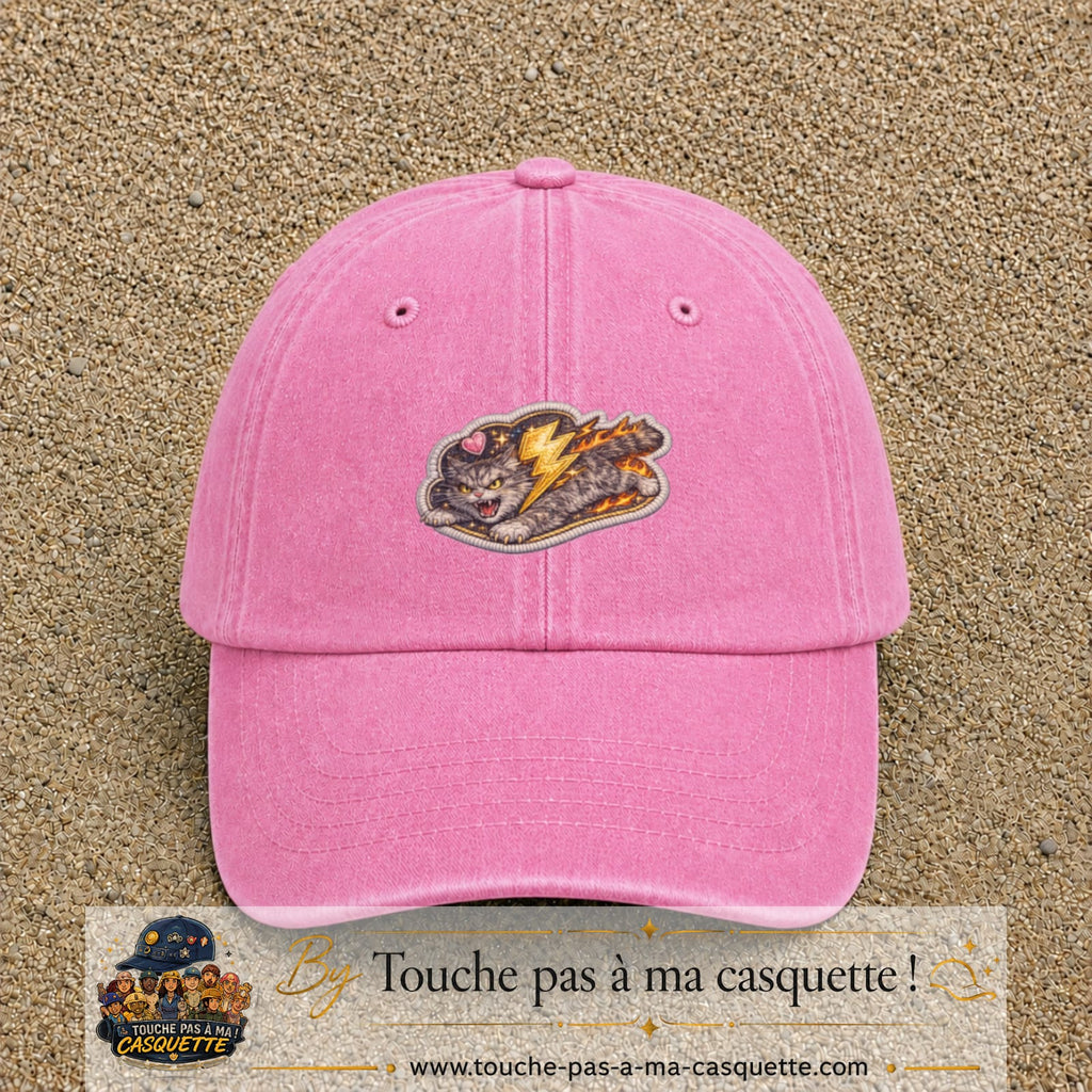 Image principale produit78moyenRS - casquette Rose délavé avec visuel Chat éclair 5 cm