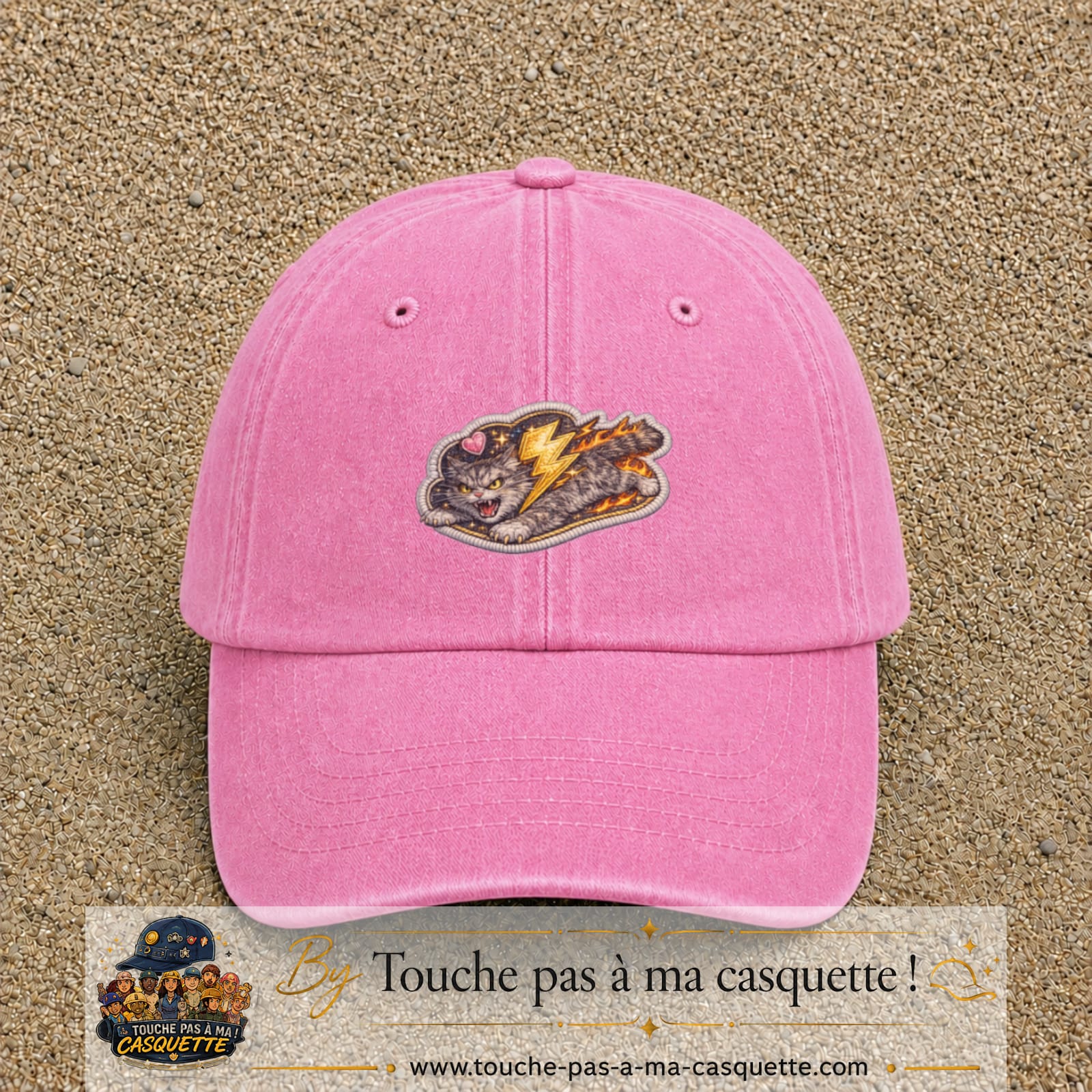 Image principale produit78moyenRS - casquette Rose délavé avec visuel Chat éclair 5 cm