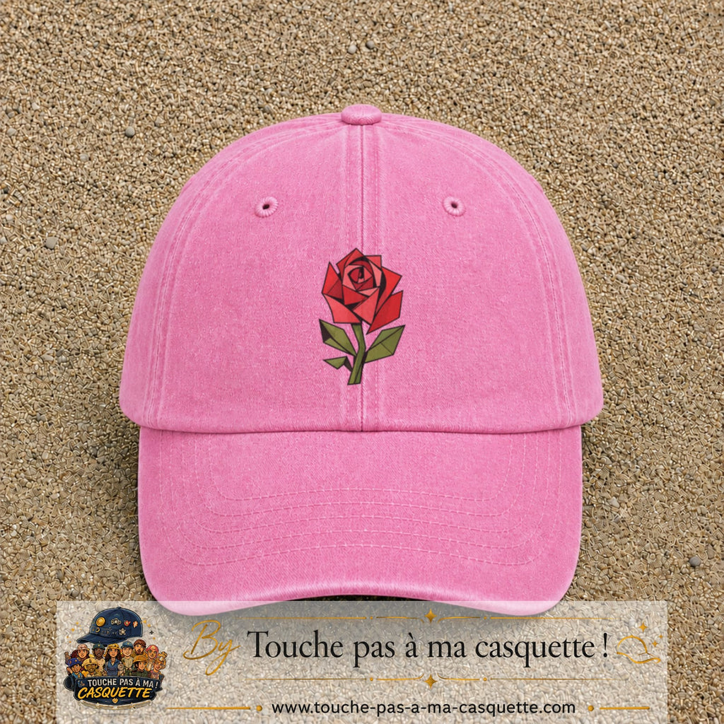 Image principale produit147grosRS - casquette Rose délavé avec visuel Rose géométrique 7 cm