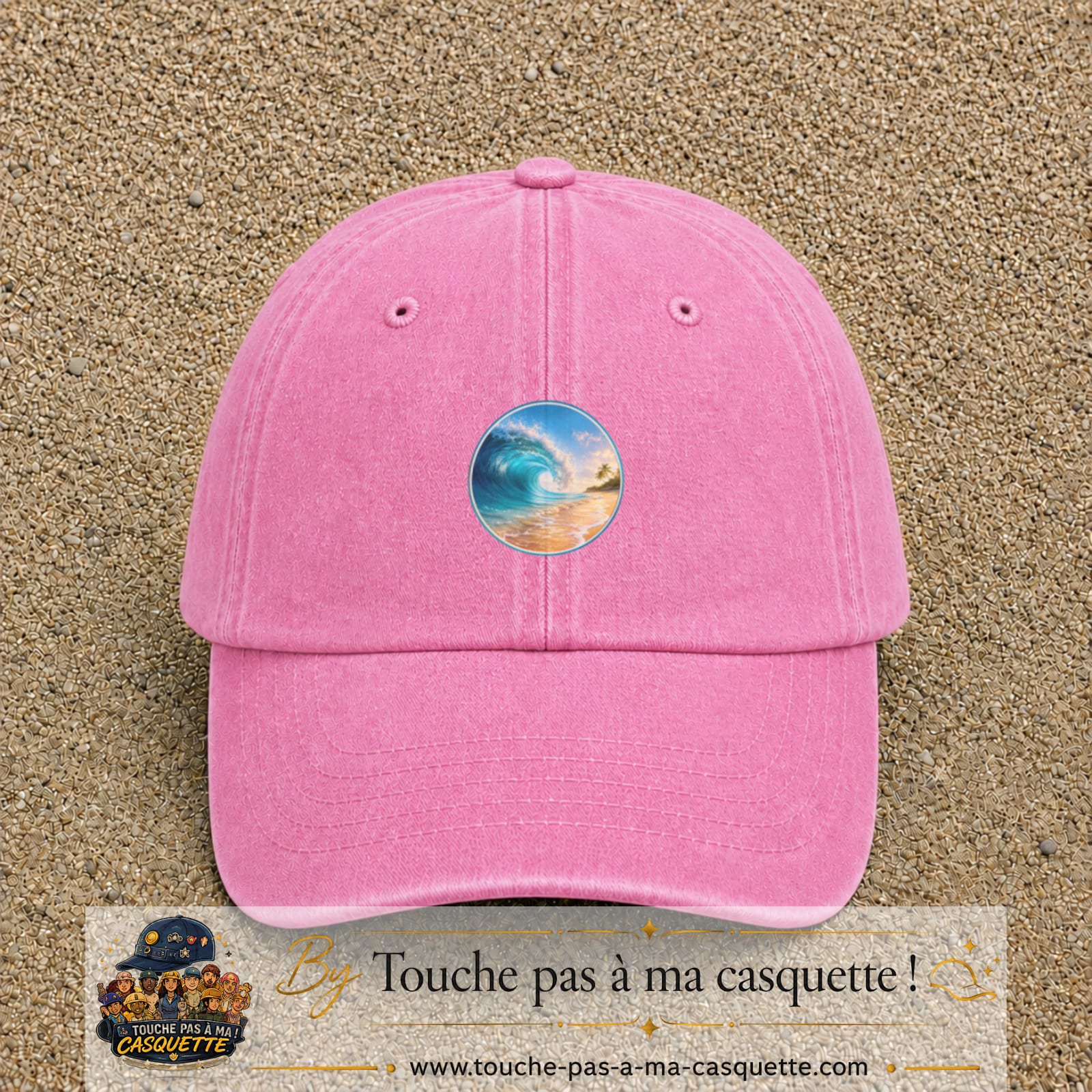 Image principale produit175moyenRS - casquette Rose délavé avec visuel Vague plage 5 cm